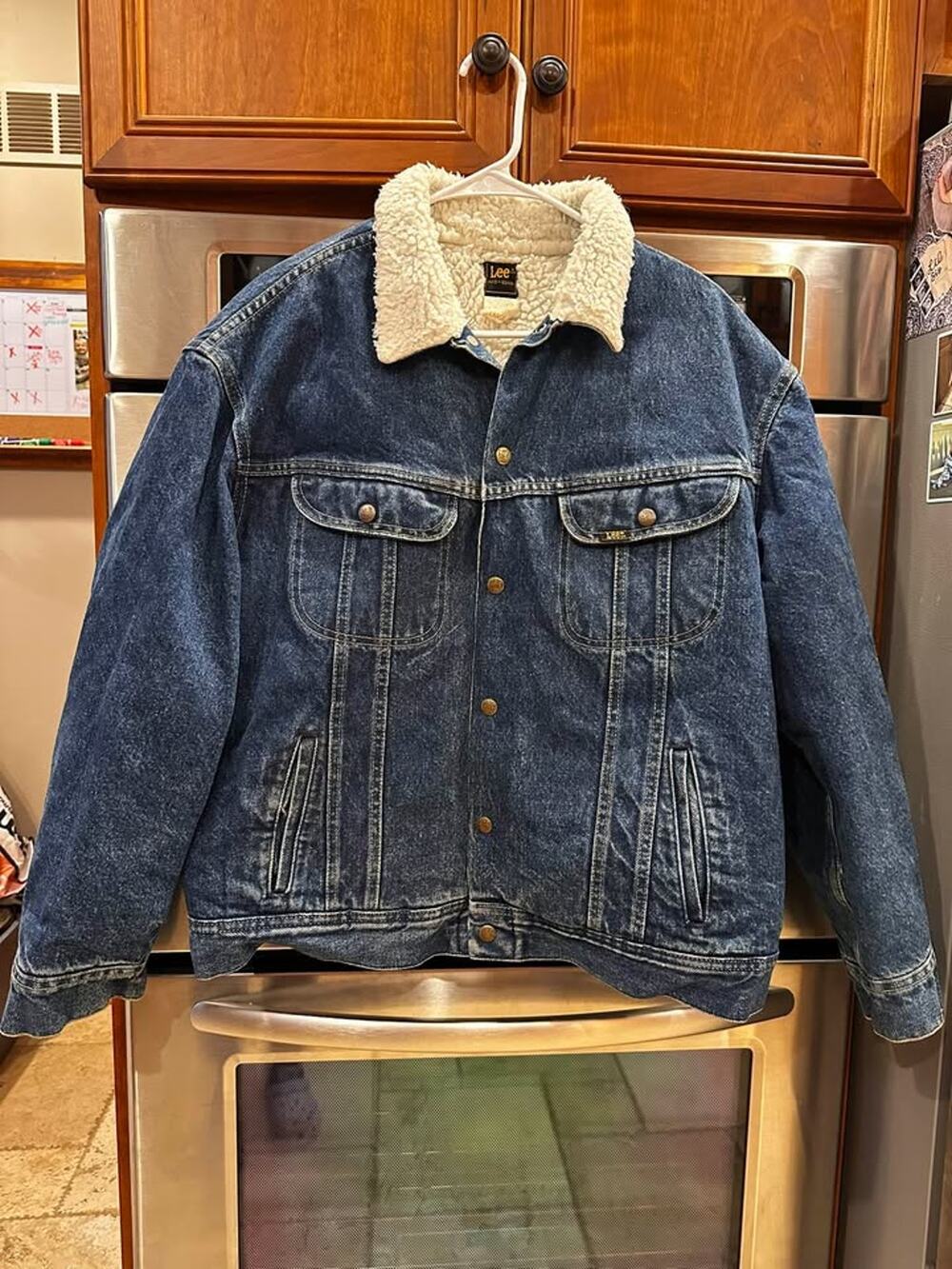 Vintage 80s Lee Denim Sherpa Lined Jacket Made in USA Men’s Large Distressed